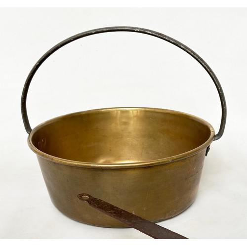 137 - EARLY COPPERWARE/KITCHENWARE, a 19th century brass preserving pan, three saucepans and six lids and ... 