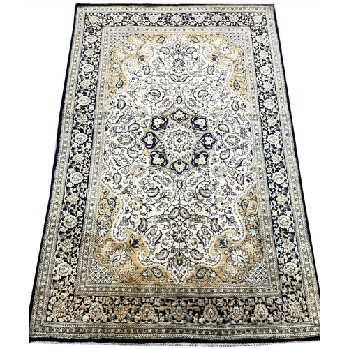 108 - FINE PURE SILK PERSIAN QUM RUG, 210cm x 140cm.