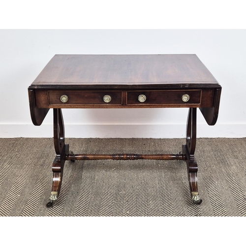 475 - SOFA TABLE, early 20th century Regency style mahogany with two drawers, 72cm H x 91cm x 61cm x 134cm... 