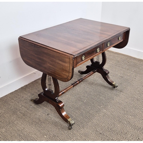 475 - SOFA TABLE, early 20th century Regency style mahogany with two drawers, 72cm H x 91cm x 61cm x 134cm... 