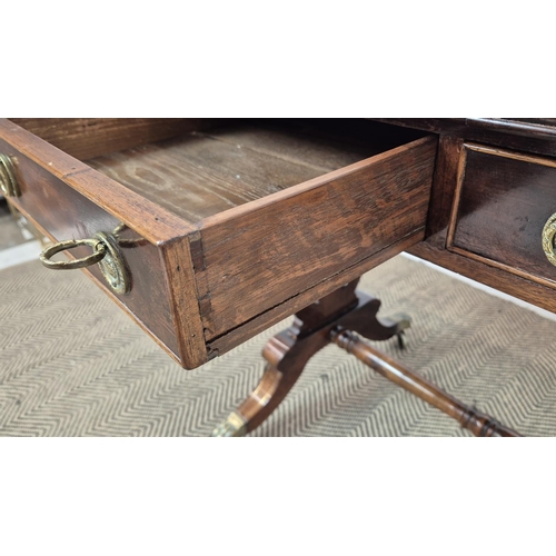 475 - SOFA TABLE, early 20th century Regency style mahogany with two drawers, 72cm H x 91cm x 61cm x 134cm... 