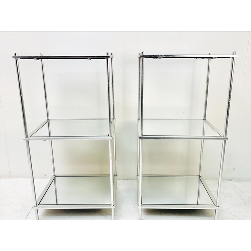 386 - ETAGERES, a pair, silvered frames with three mirrored shelves. (2)