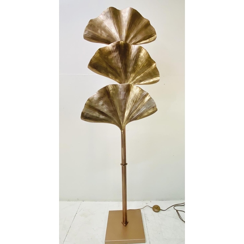 387 - GINKO LEAF FLOOR LAMP, gilt finish, 158cm H x 57cm x 28cm.