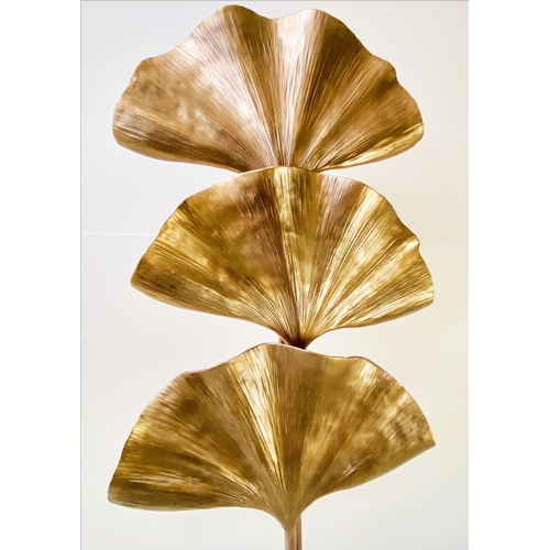 387 - GINKO LEAF FLOOR LAMP, gilt finish, 158cm H x 57cm x 28cm.