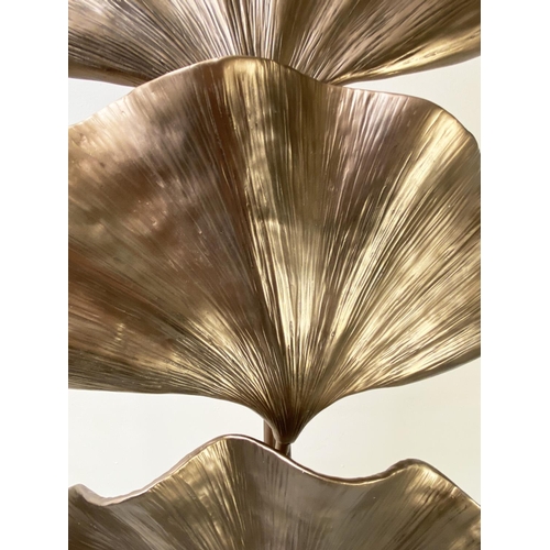 387 - GINKO LEAF FLOOR LAMP, gilt finish, 158cm H x 57cm x 28cm.