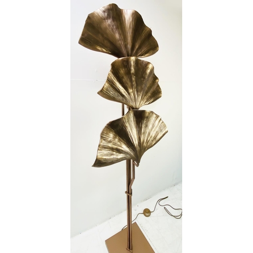 387 - GINKO LEAF FLOOR LAMP, gilt finish, 158cm H x 57cm x 28cm.