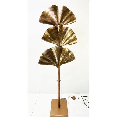 387 - GINKO LEAF FLOOR LAMP, gilt finish, 158cm H x 57cm x 28cm.