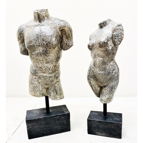 392 - TORSO SCULPTURES, a pair, male and female, 45cm H x 17cm x 8cm. (2)