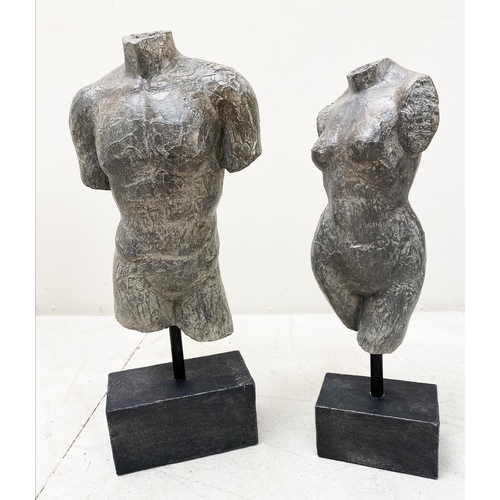 392 - TORSO SCULPTURES, a pair, male and female, 45cm H x 17cm x 8cm. (2)