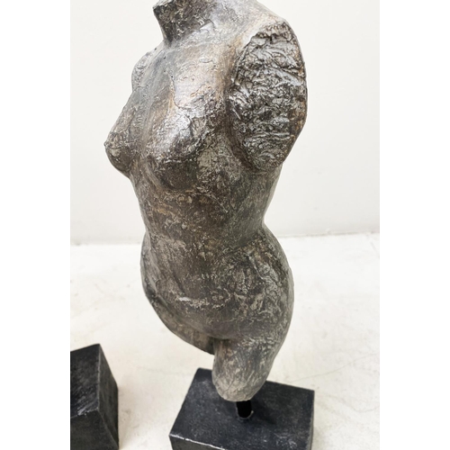 392 - TORSO SCULPTURES, a pair, male and female, 45cm H x 17cm x 8cm. (2)