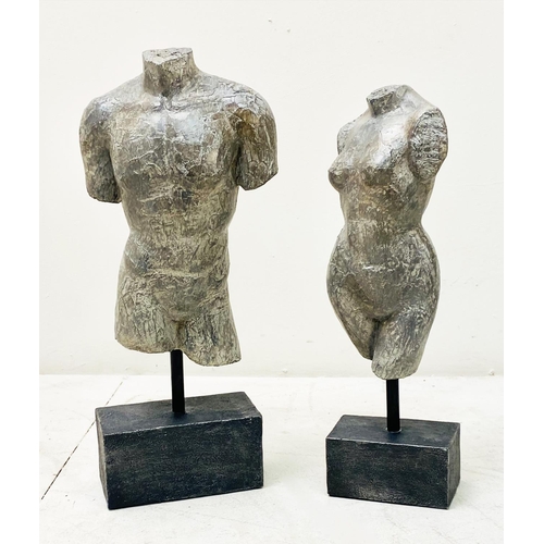 392 - TORSO SCULPTURES, a pair, male and female, 45cm H x 17cm x 8cm. (2)