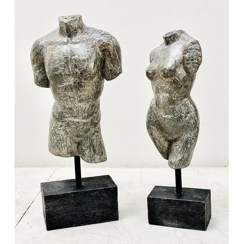 392 - TORSO SCULPTURES, a pair, male and female, 45cm H x 17cm x 8cm. (2)