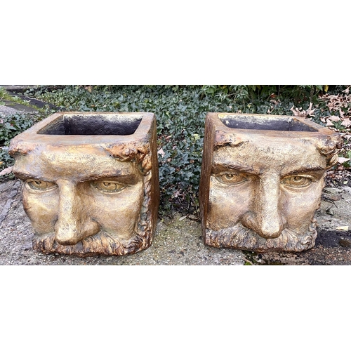 393 - FACE PLANTERS, a pair, Classical design in a gilt resin, 45cm H x 36cm x 35cm. (2)