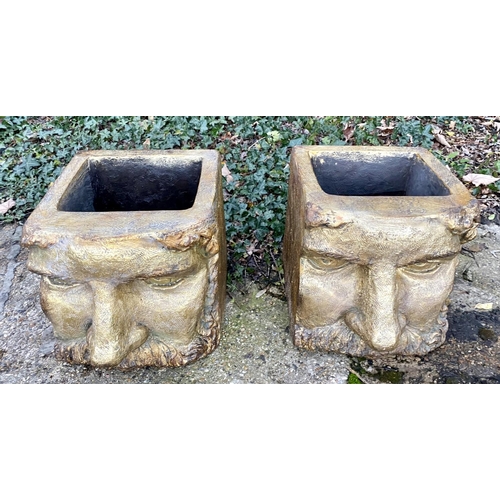 393 - FACE PLANTERS, a pair, Classical design in a gilt resin, 45cm H x 36cm x 35cm. (2)