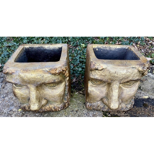 393 - FACE PLANTERS, a pair, Classical design in a gilt resin, 45cm H x 36cm x 35cm. (2)