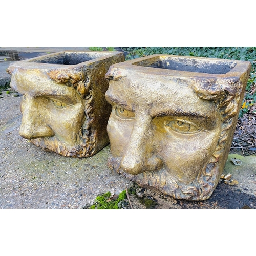 393 - FACE PLANTERS, a pair, Classical design in a gilt resin, 45cm H x 36cm x 35cm. (2)