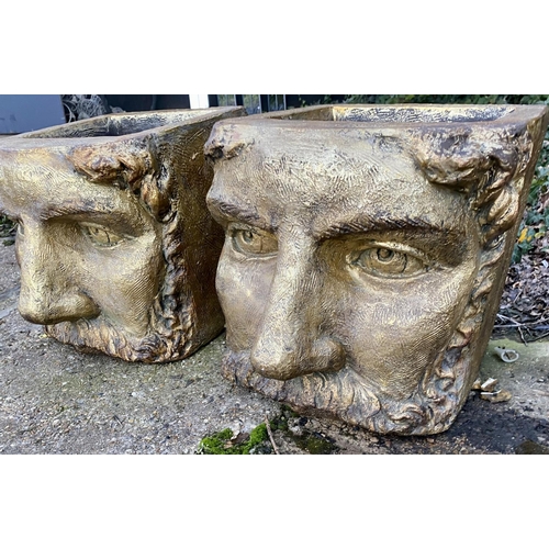 393 - FACE PLANTERS, a pair, Classical design in a gilt resin, 45cm H x 36cm x 35cm. (2)