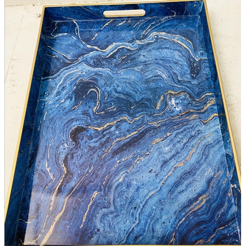 394 - DRINKS TRAYS, a set of four, simulated blue marble, 48cm x 35cm. (4)