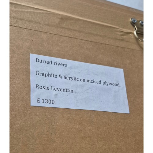 79 - ROSIE LEVENTON, 'Buried rivers', graphite and acrylic on incised plyboard, 89cm x 83cm framed.