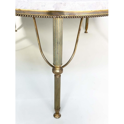 602 - LOW TABLE, circular variegated marble raised upon reeded and beaded gilt metal frame, 90cm x 40cm H.