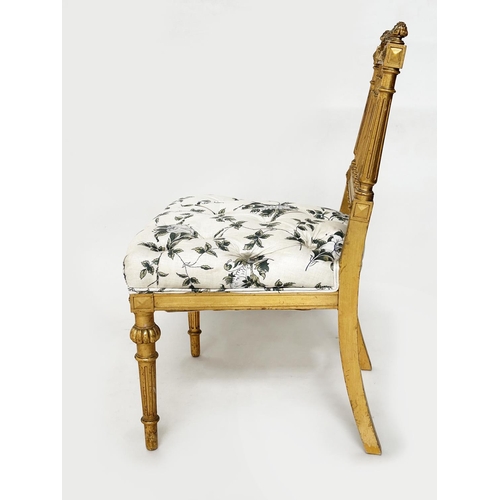 182 - SIDE CHAIRS, a pair, French early 20th century Louis XVI style giltwood with buttoned 'white bower' ... 