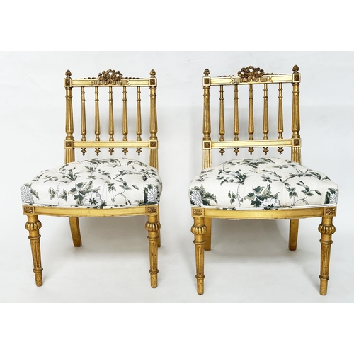 182 - SIDE CHAIRS, a pair, French early 20th century Louis XVI style giltwood with buttoned 'white bower' ... 