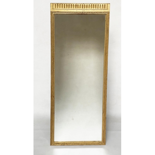 395 - DRESSING MIRROR, early 20th century giltwood with fluted frieze and moulded frame, 53cm x 156cm H.