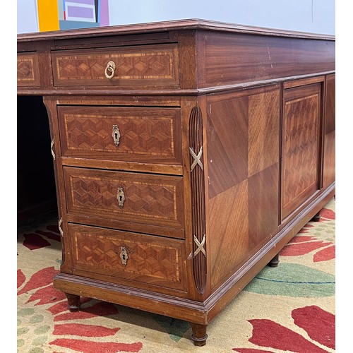 170A - PARTNERS DESK, late 19th/early 20th century French walnut and fine geometric parquetry and satinwood... 