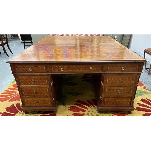 170A - PARTNERS DESK, late 19th/early 20th century French walnut and fine geometric parquetry and satinwood... 