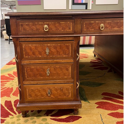 170A - PARTNERS DESK, late 19th/early 20th century French walnut and fine geometric parquetry and satinwood... 