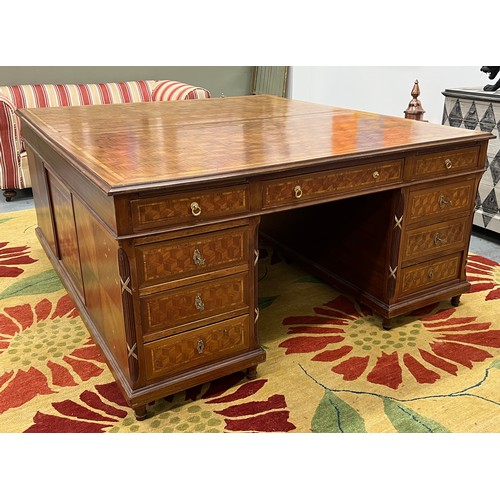 170A - PARTNERS DESK, late 19th/early 20th century French walnut and fine geometric parquetry and satinwood... 