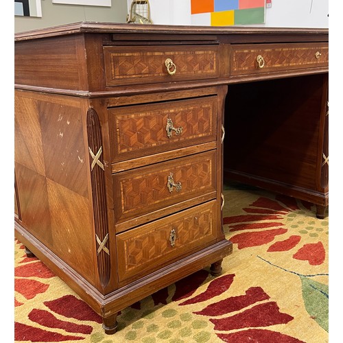 170A - PARTNERS DESK, late 19th/early 20th century French walnut and fine geometric parquetry and satinwood... 