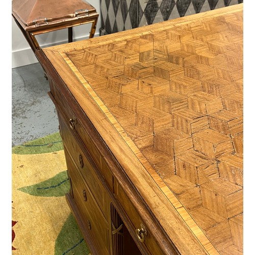 170A - PARTNERS DESK, late 19th/early 20th century French walnut and fine geometric parquetry and satinwood... 