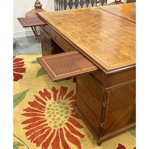 170A - PARTNERS DESK, late 19th/early 20th century French walnut and fine geometric parquetry and satinwood... 