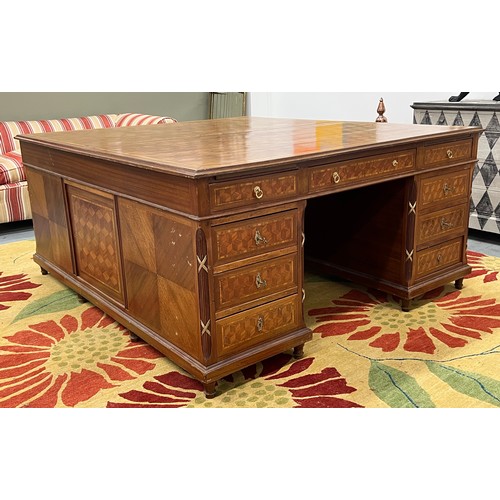 170A - PARTNERS DESK, late 19th/early 20th century French walnut and fine geometric parquetry and satinwood... 