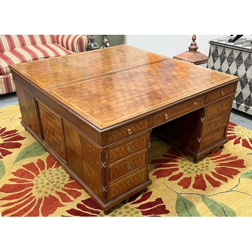 170A - PARTNERS DESK, late 19th/early 20th century French walnut and fine geometric parquetry and satinwood... 