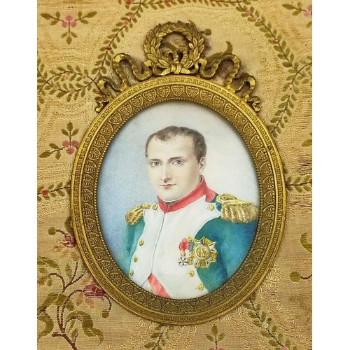 83 - NAPOLEON PORTRAIT MINIATURE, together with a portrait of Josephine and Napoleon II, framed together ... 