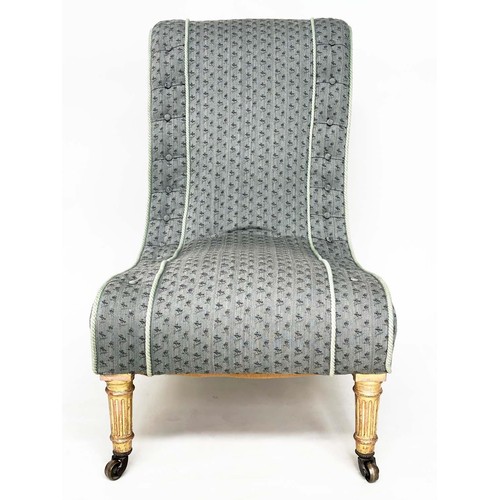 245 - SLIPPER CHAIR, second half 19th century giltwood with Colefax woven buttoned and piped upholstery an... 