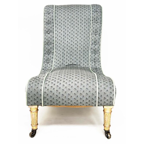 245 - SLIPPER CHAIR, second half 19th century giltwood with Colefax woven buttoned and piped upholstery an... 