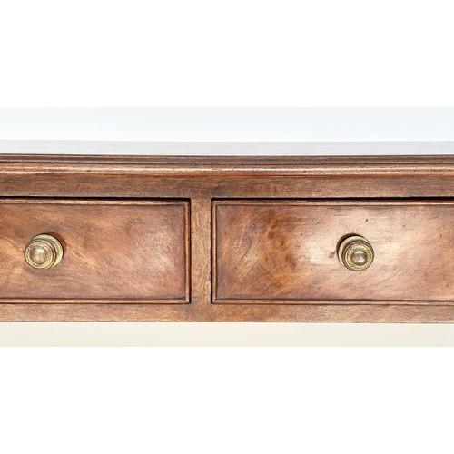 250 - HALL TABLE, George III design burr walnut and crossbanded with four frieze drawers and turned suppor... 