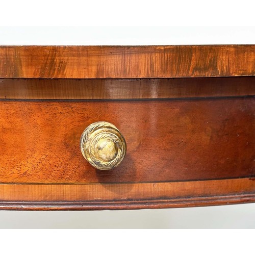 253 - HALL TABLE, George III design flame mahogany and crossbanded of bowed outline with frieze drawer and... 