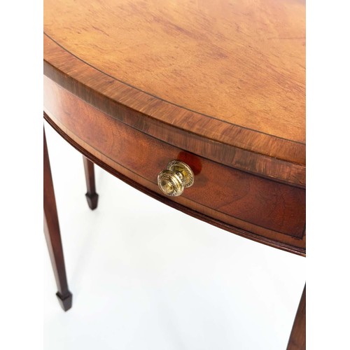 253 - HALL TABLE, George III design flame mahogany and crossbanded of bowed outline with frieze drawer and... 