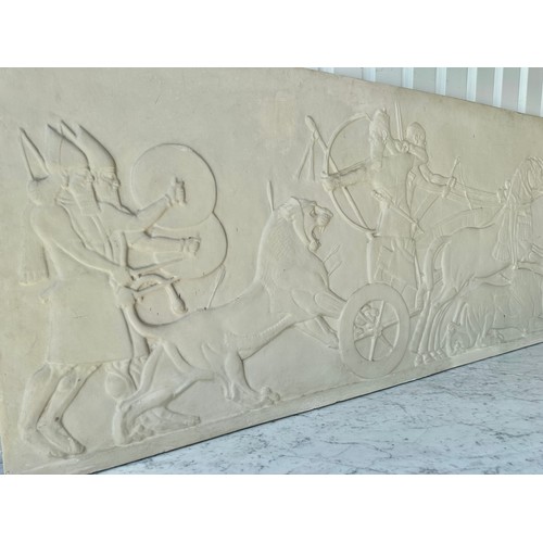 257 - WALL PLAQUE/PANEL, rectangular plaster after Antique Greek depicting Greek Classical Chanot scene, 2... 