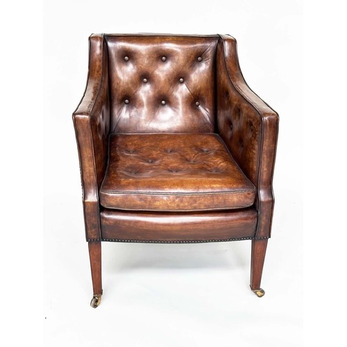 259 - LIBRARY ARMCHAIR, early 20th century Edwardian, of George III design in hand finished deep buttoned ... 