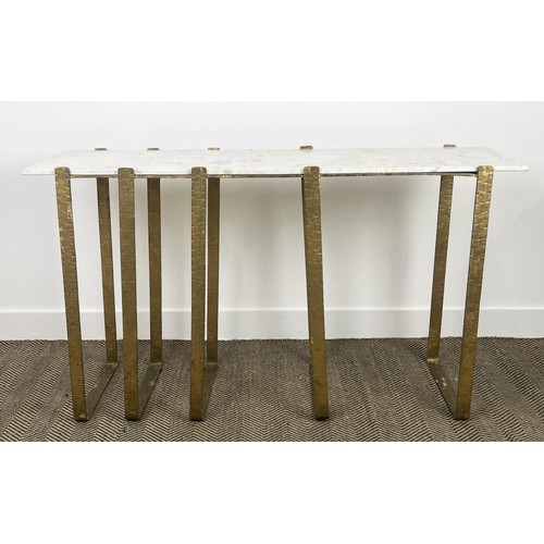 268 - CONSOLE TABLE, Art Deco design, gilt metal base with a rectangular marble top, 76cm H x 132cm x 39cm... 