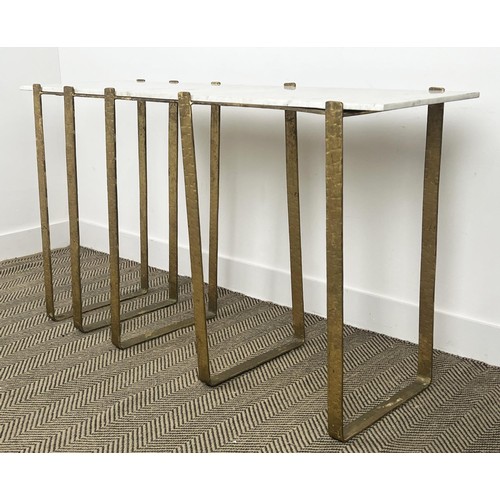 268 - CONSOLE TABLE, Art Deco design, gilt metal base with a rectangular marble top, 76cm H x 132cm x 39cm... 