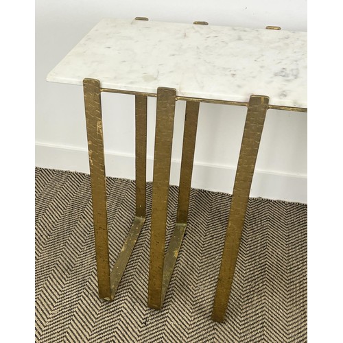 268 - CONSOLE TABLE, Art Deco design, gilt metal base with a rectangular marble top, 76cm H x 132cm x 39cm... 