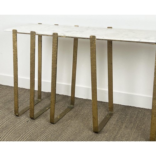 268 - CONSOLE TABLE, Art Deco design, gilt metal base with a rectangular marble top, 76cm H x 132cm x 39cm... 