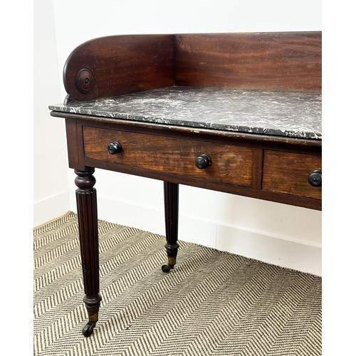 269 - ATTRIBUTED TO GILLOWS WRITING DESK, George IV mahogany, circa 1825, marble top with galleried back a... 