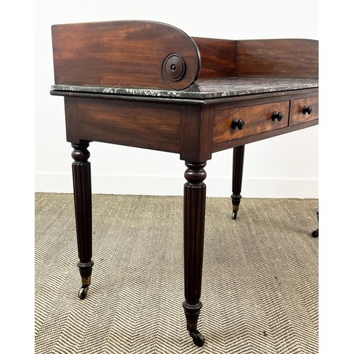 269 - ATTRIBUTED TO GILLOWS WRITING DESK, George IV mahogany, circa 1825, marble top with galleried back a... 